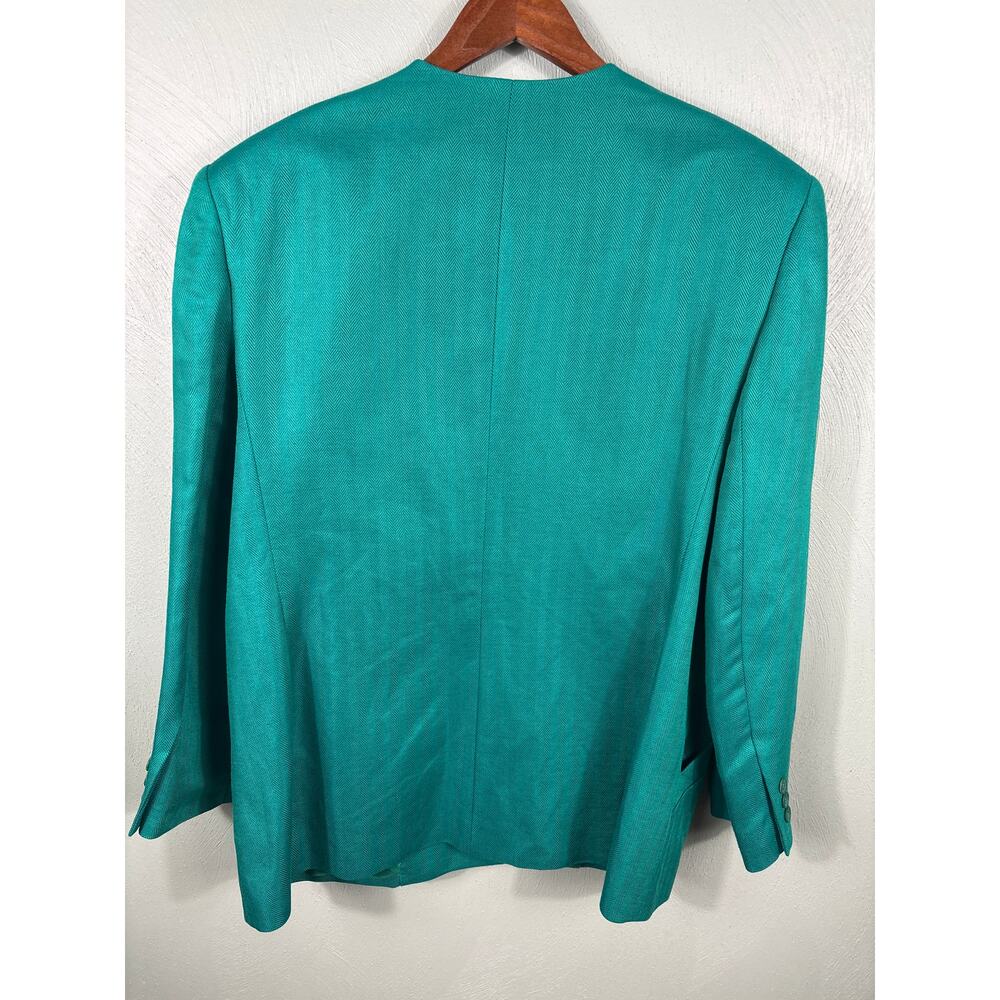 Jos A Bank Blazer Jacket Made in USA Women's Size 16 Green Linen Blend Pockets - Picture 12 of 13